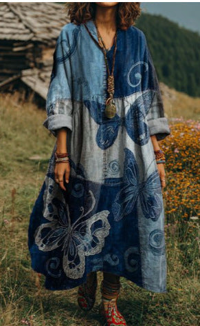 Bohemian ethnic style retro new printing fashion literary loose V-neck FF303433 02
