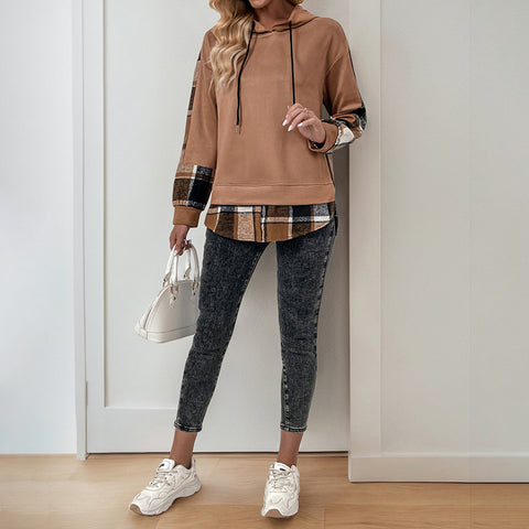 Lässiger Fleecepullover mit Kapuze, zweiteiliger, karierter Hoodie-Pullover m300799 