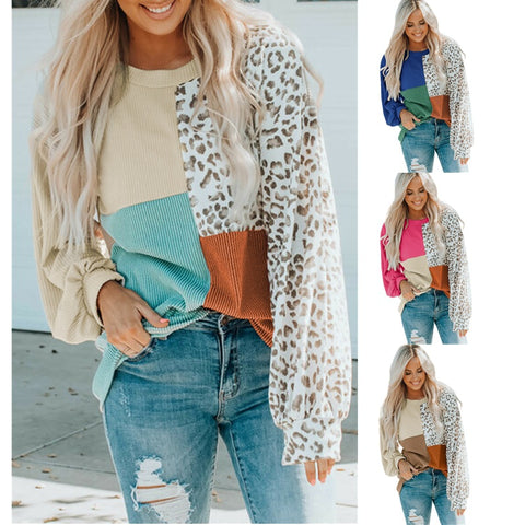 Nouveau haut à manches longues en tricot à imprimé léopard contrasté pour femme m300950 