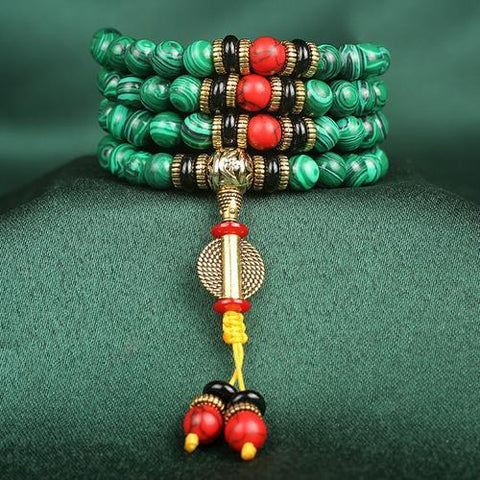 Bracelet chapelet en malachite 108 perles Bouddha, perles rondes de 8 mm, perles Bouddha en malachite m3331294 