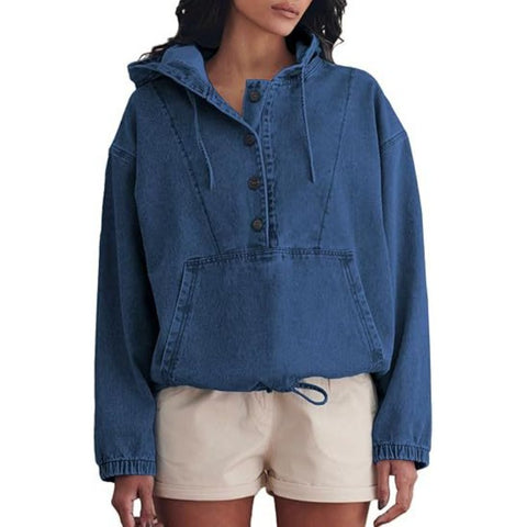 Fashion denim hoodie button-down pullover jacket denim sweatshirt m303261