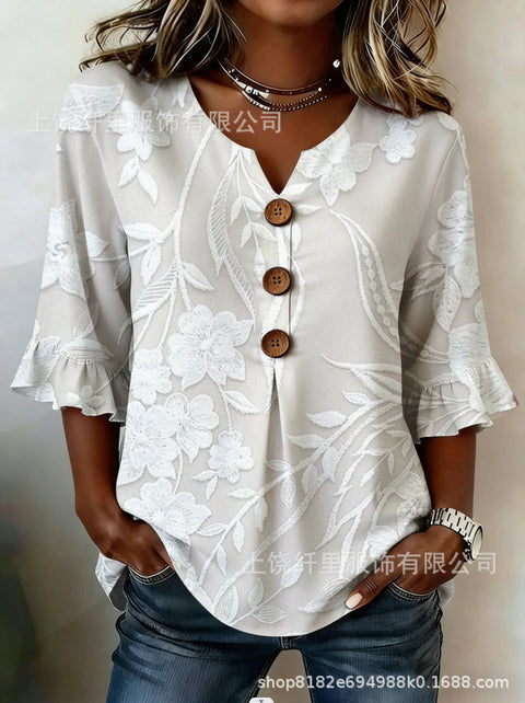 Haut cardigan à boucle et manches longues pour femmes, imprimé floral numérique 3D m302703
