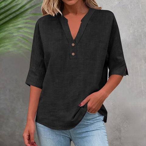 Summer solid color stand-up collar button-down medium-sleeved women's shirt m302791