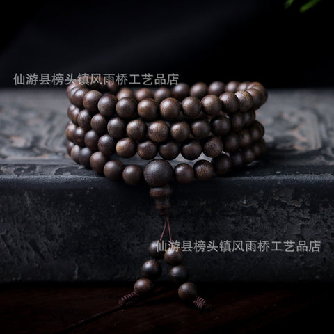 Bracelet en bois d'agar noir Qinan, immergé dans l'huile, de haute qualité, 108 perles de Bouddha, bijoux faits main, m3331277 