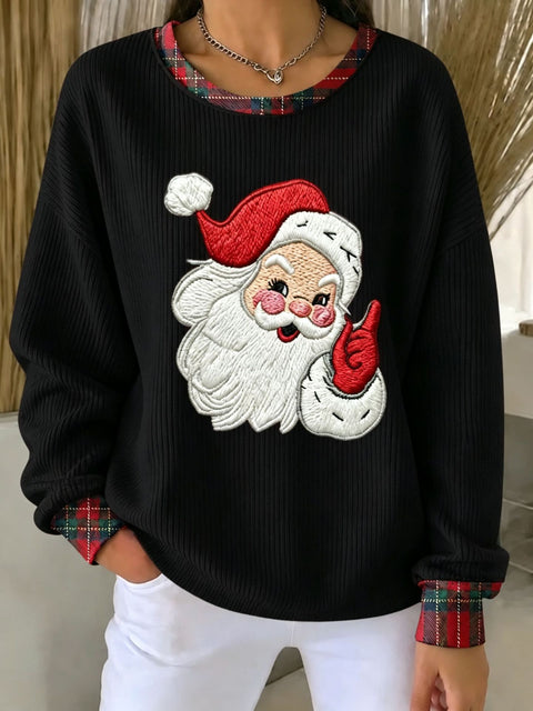 Christmas Day Old Man Printed Crew Neck Long Sleeve Casual Pullover Sweater FF303501