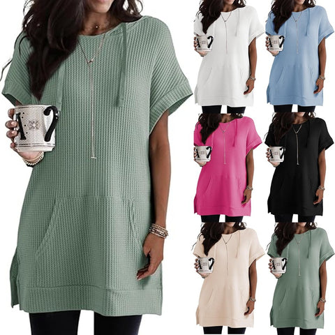 Sweat à capuche avec cordon de serrage, tricot gaufré, fente latérale, poche à la taille, T m301017 