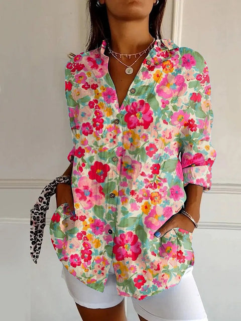 Chemise à manches longues tendance été, motif floral imprimé 3D, chemise m301226 