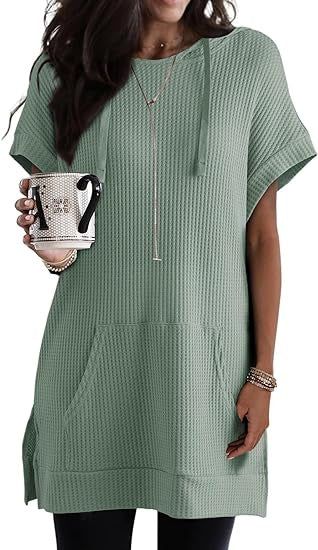 Sweat à capuche avec cordon de serrage, tricot gaufré, fente latérale, poche à la taille, T m301017 