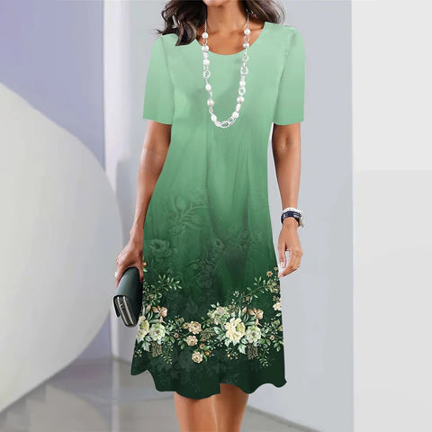 Robe ample à col rond et imprimé numérique pour femme, décontractée et tendance, M300038 