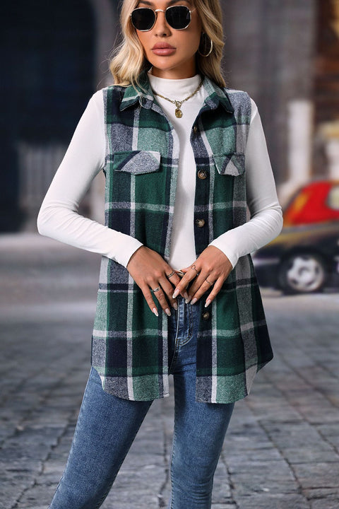 Gilet ample sans manches à carreaux pour femme, mode automne-hiver m300977 