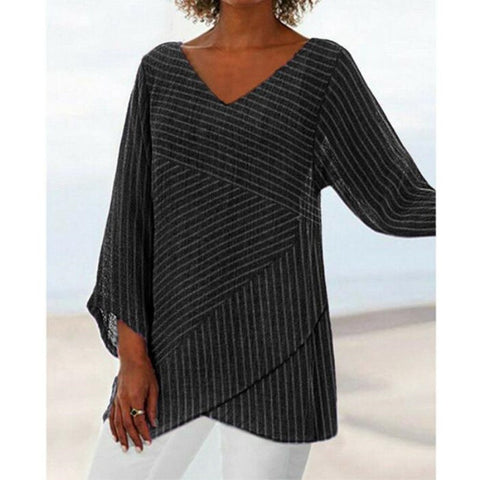 Damen-T-Shirt mit V-Ausschnitt und neunviertellangen Ärmeln und Tiermotiven, lockeres Motiv, m301289 