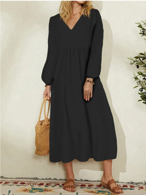 Robe ample en coton et lin à manches lanternes pour femme m301242 