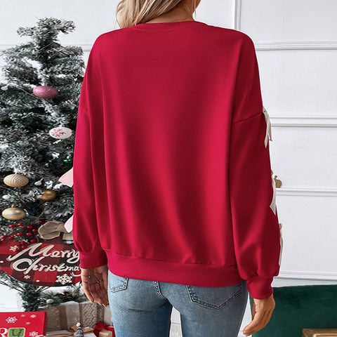 Roter Pullover mit Rundhalsausschnitt und Schleife für Damen, m300806 