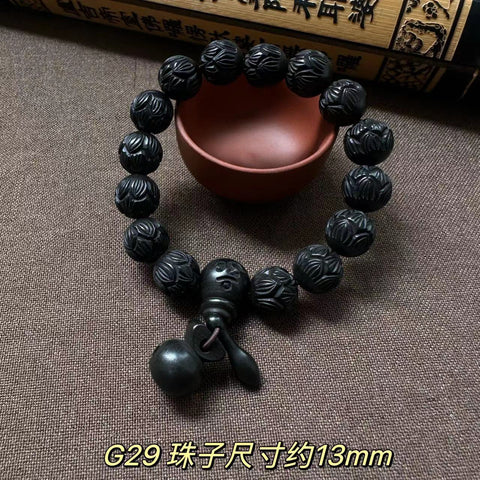 Bracelet de perles de Bouddha en jujube frappé par la foudre, bracelet Wenwan en bois gravé de perles de main de mantra à six caractères m3331239
