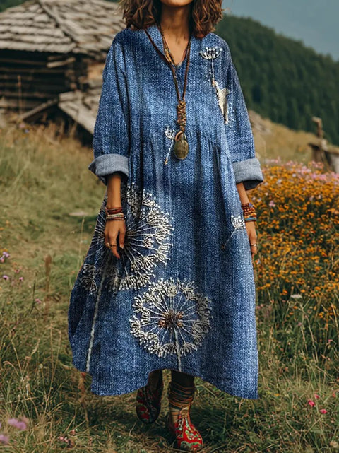 Bohemian ethnic style retro new printing fashion literary loose V-neck FF303433 02