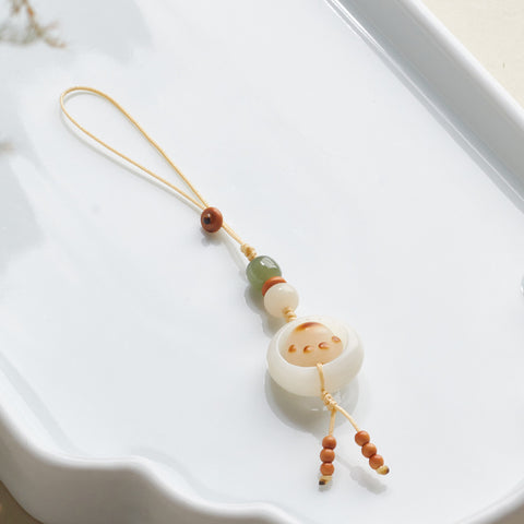 Anneau de course en jade blanc Bodhi racine chaîne de téléphone portable tissé à la main mignon Dongling jade porte-clés pendentif m3331261 