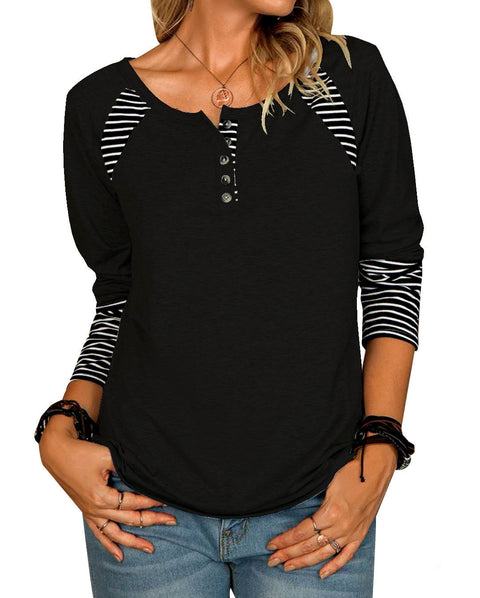 Damen Langarm Bedrucktes Gestreiftes Casual T-Shirt Top Weiblich M300352 