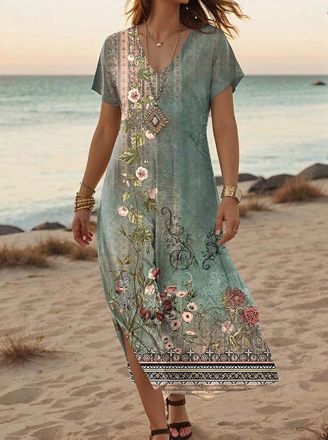 Robe d'été à manches courtes et col en V pour femme, motif floral créatif, nouvelle collection m301230 