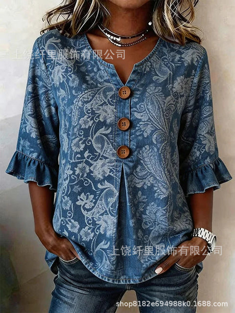 Haut cardigan à boucle et manches longues pour femmes, imprimé floral numérique 3D m302703