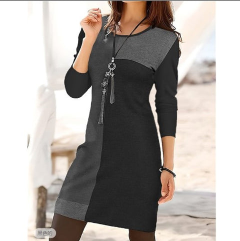 Women's mid-skirt round neck long sleeve geometric print dress m302908