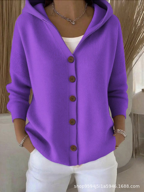 New black button hooded cardigan women's pure leisure fashion sweater jacket women's Christmas m302115