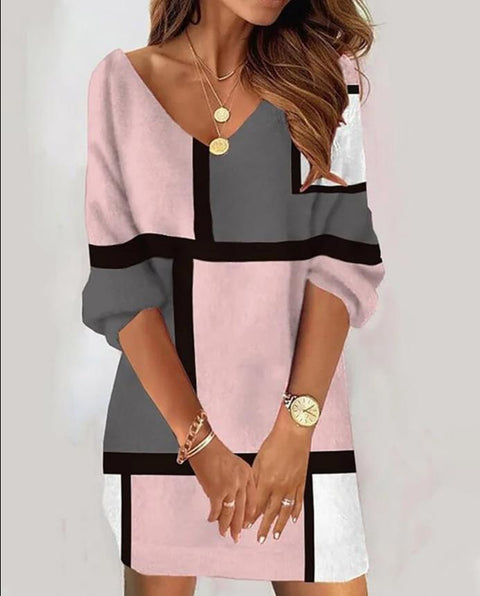 Robe décontractée à col en V pour femme, imprimée, m300735 