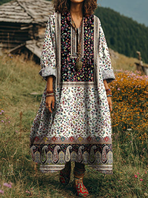 Bohemian ethnic style retro new printing fashion literary loose V-neck FF303433 02