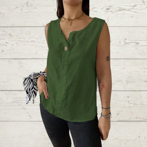 Chemise ample à col en V pour femme, haut boutonné en coton et lin, m301206 