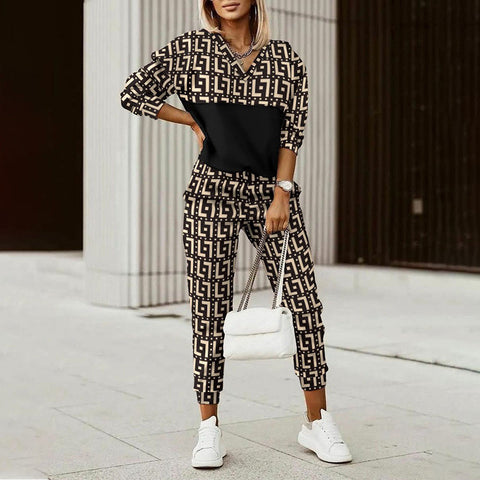 Ensemble pull et pantalon slim à manches longues et imprimé décontracté, mode m301183 