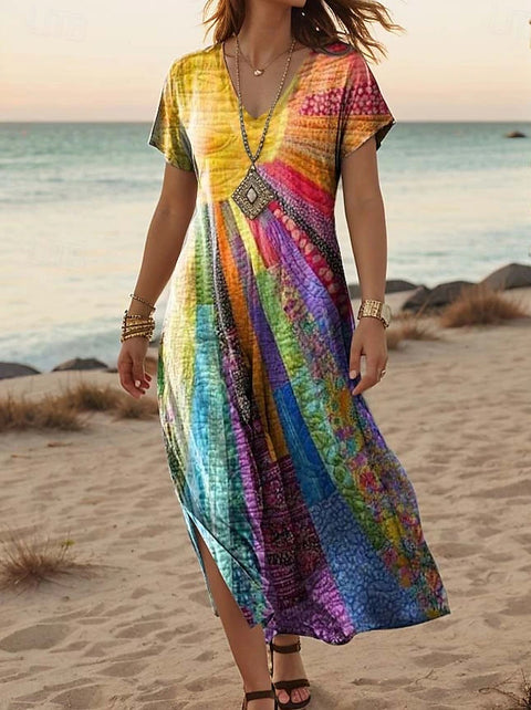 Robe d'été à manches courtes et col en V pour femme, motif floral créatif, nouvelle collection m301230 