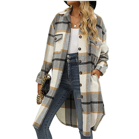 Trench-coat long boutonné en flanelle à carreaux m300574 