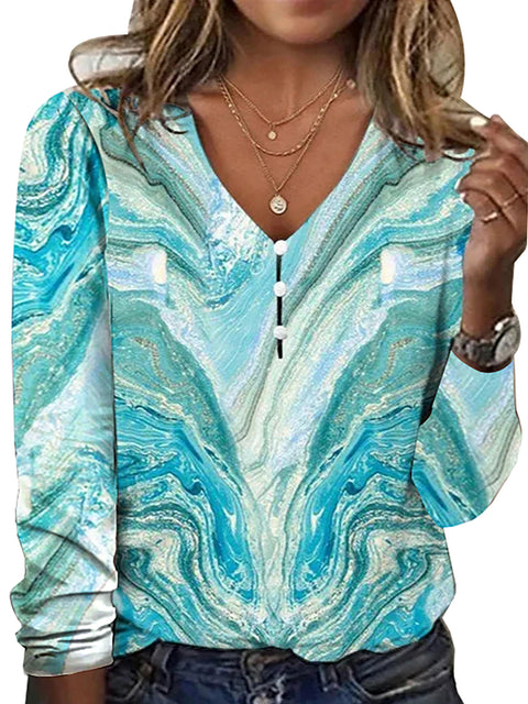 Pull-shirt à manches longues et col en V avec boutons nacrés et étoiles tie-dye m300609 