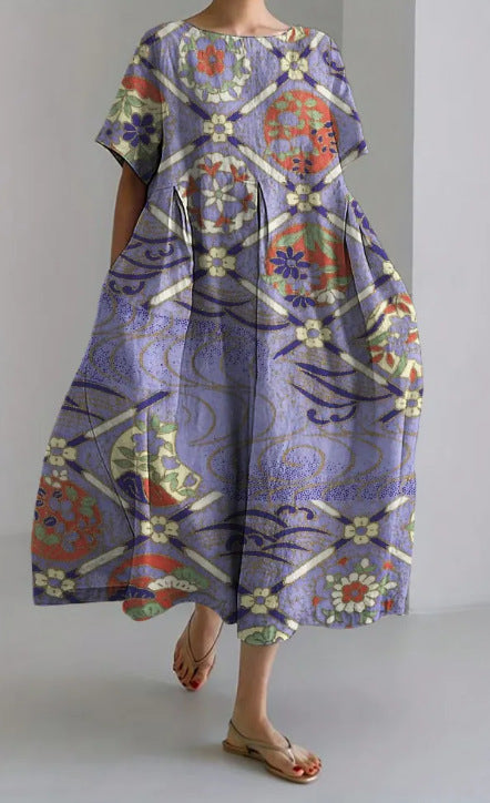 Robe longue ample à imprimé floral rétro pour femme m300916 