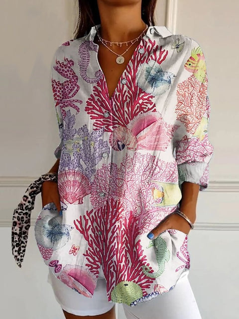 Chemise à manches longues tendance été, motif floral imprimé 3D, chemise m301226 