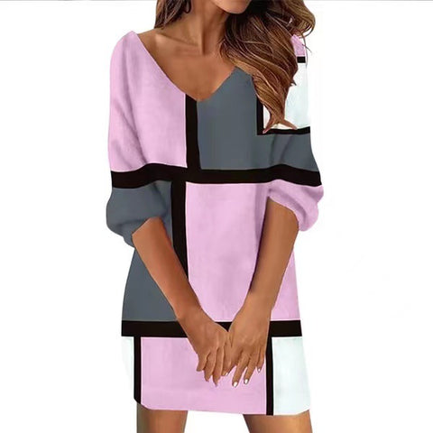 Robe décontractée à col en V pour femme, imprimée, m300735 