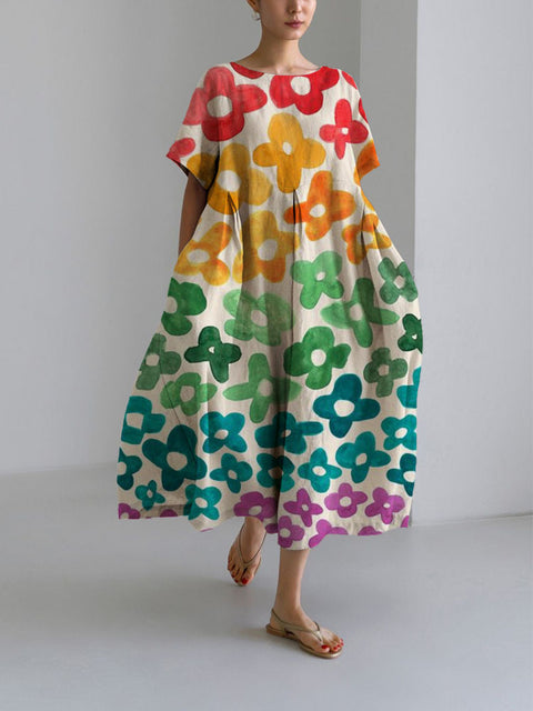 Robe ample à col ras du cou et manches courtes pour femme, haut de gamme, imprimée, m301052