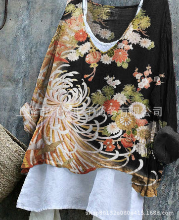 Pull décontracté à manches longues et col rond, imprimé, T-shirt une pièce m301042