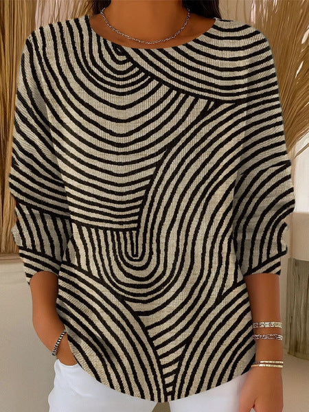 Haut à manches longues décontracté à col rond pour femme, impression numérique 3D m302157