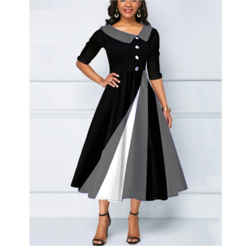 Robe longue à manches cinq-quarts et boutons imprimés en 3D m300864 