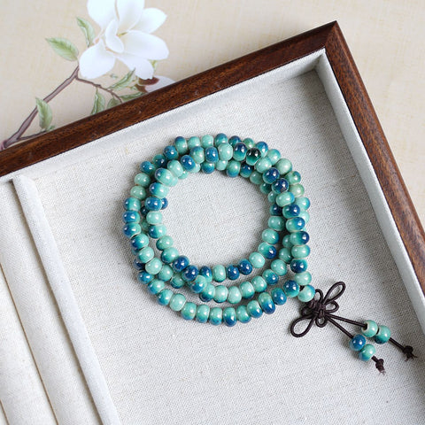 Jouez avec trois cercles et empilez 108 perles Bracelet en céramique Jingdezhen Bracelet de style ethnique m3331303 