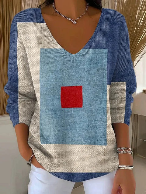 Shoulder V-Neck Long Sleeve Pullover 3D Digital Printing Women's Top T-Shirt m302616