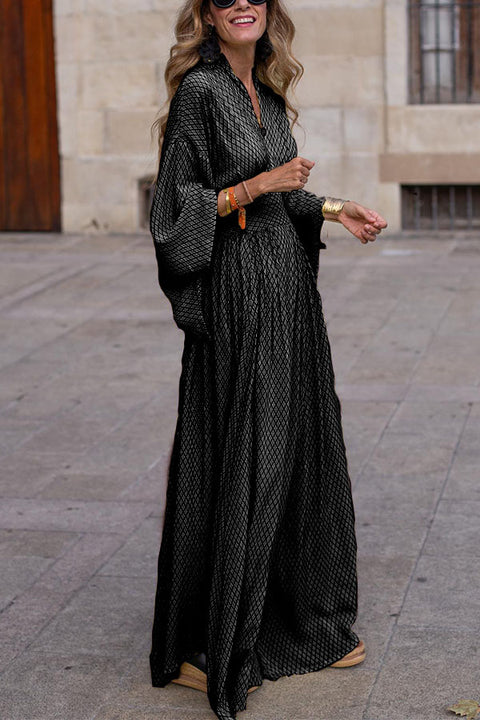 Autumn long-sleeved loose V-neck waist pendulum dress women's m301675