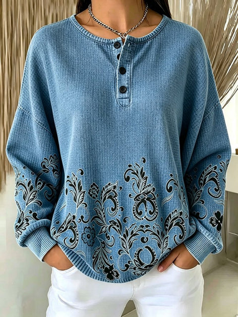Women's new retro delicate flower print sweater m303313