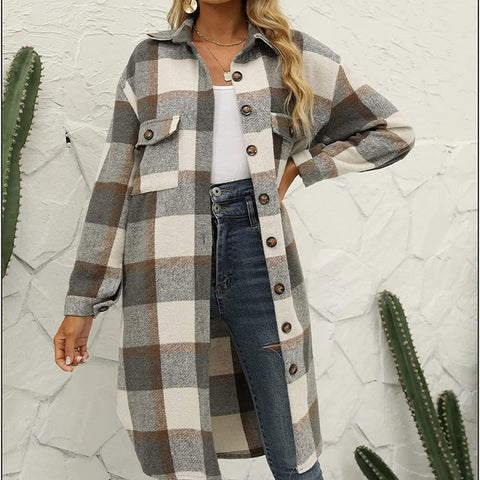 Trench-coat long boutonné en flanelle à carreaux m300574 