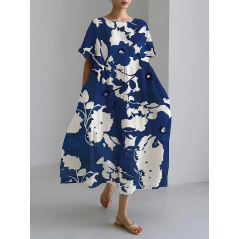 Robe ample à col ras du cou et manches courtes pour femme, haut de gamme, imprimée, m301052