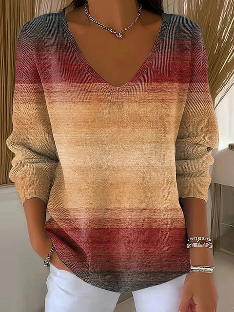 Shoulder V-Neck Long Sleeve Pullover 3D Digital Printing Women's Top T-Shirt m302616
