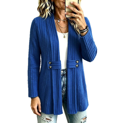 Women's knitted sweater jacket cardigan button polished pit strip jacket FF303396