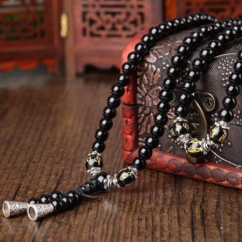 Obsidianarmband 108 Buddha-Perlen, mehrkreisiges Armband, sechsstelliges Mantra, Tigerauge-Stein, Schmuck für männliche und weibliche Paare m3331315