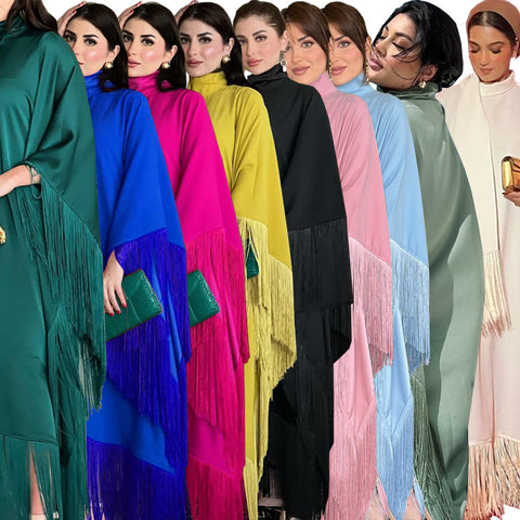 Robe de soirée haute couture à manches chauve-souris et pompons pour femme m301183 