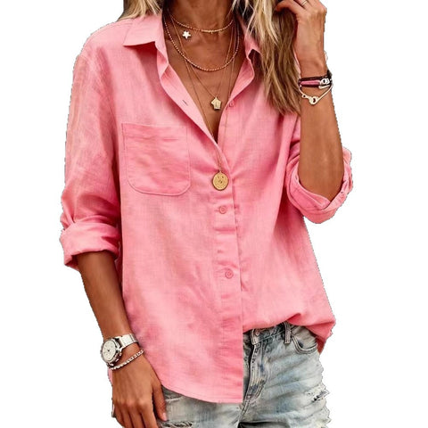 Casual long-sleeved regular cardigan multi-color cotton top shirt m302439